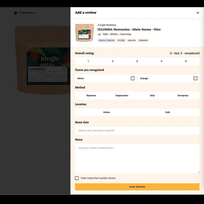 TheBeanGeek coffee rating view