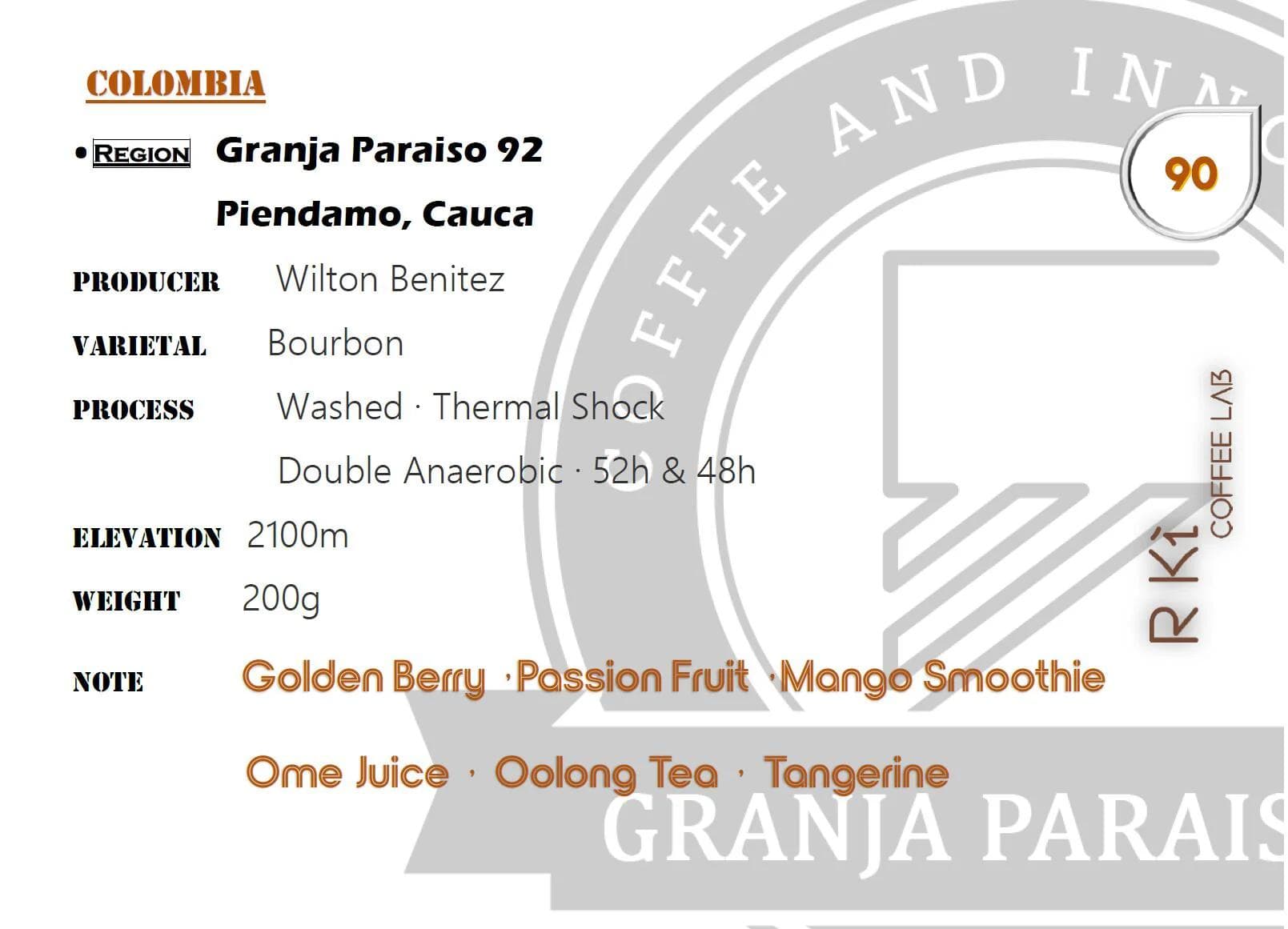 Image of Colombia-Granja Paraiso 92- GOLD Bourbon