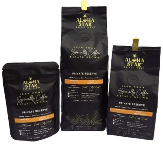 Image of Aloha Star 100 Kona Coffee Private Reserve Honey Full City Roast Med Dark