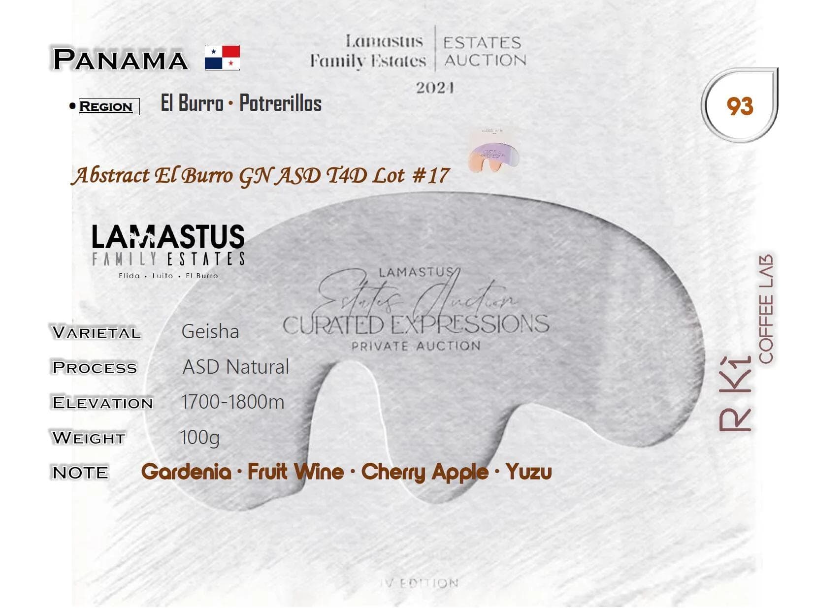 Image of Panama-2024 Lamastus Family Estate Auction Lot #17 Abstract El Burro Geisha Natural ASD