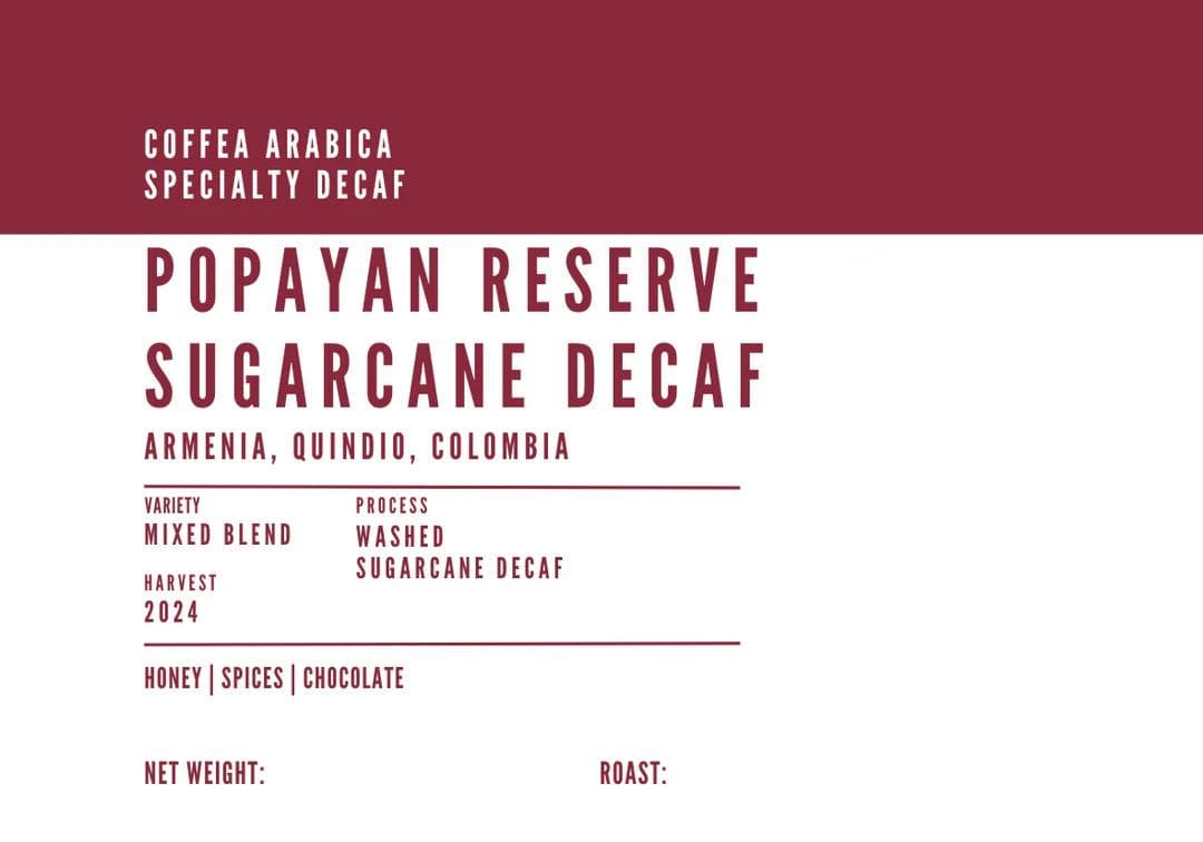 Image of Colombia Popayan Reserve Sugarcane Decaf