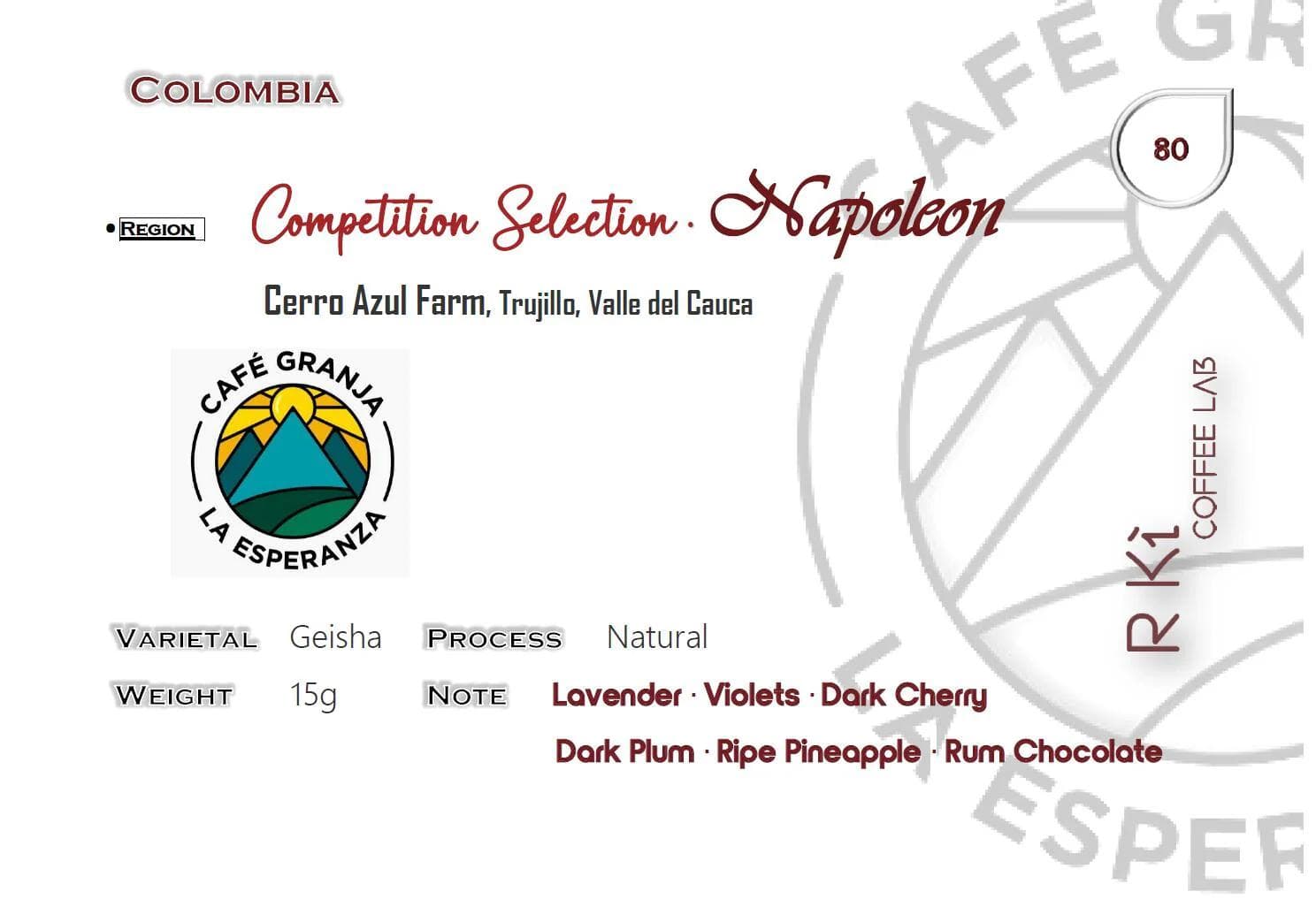 Image of Roasted on March 23 batch-Cafe Granja La Esperanza-Competition Selection-Cerro Azul Napoleon Geisha