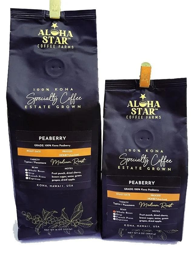 Image of Aloha Star 100 Kona Coffee Peaberry Honey Medium Roast